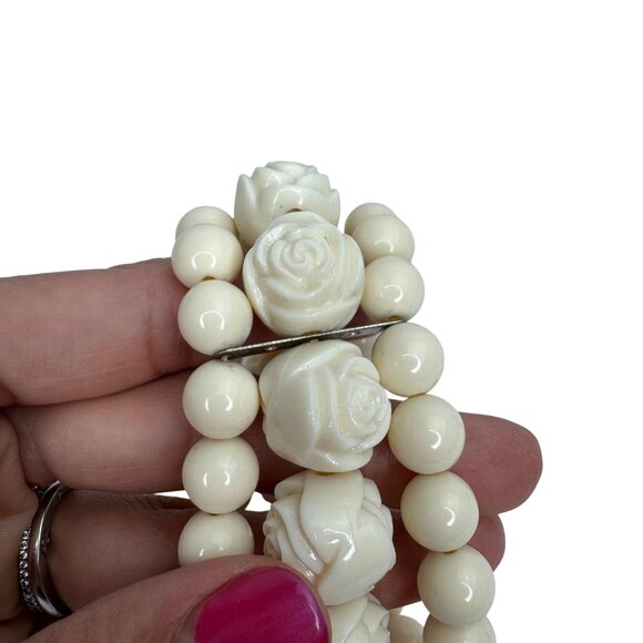 Ivory Rose‎ Beaded Stretch Stacking Bracelets Set Of 3 (9 Rows Total) - Picture 5 of 6